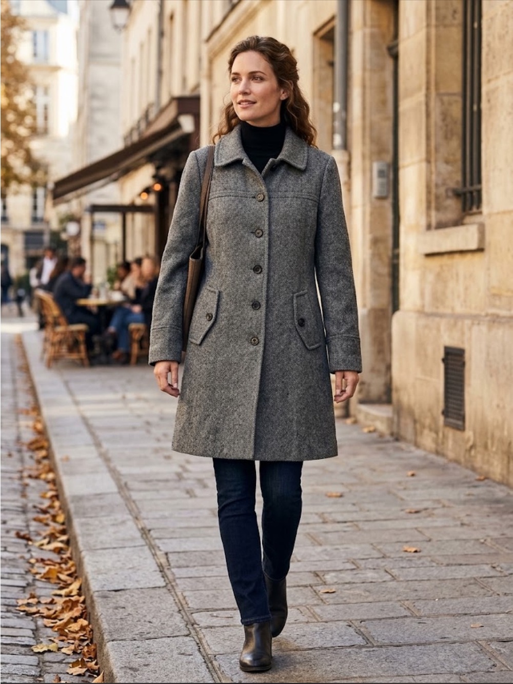 LANDS' End Women's Long Pea Coat Gray Heavy Winter Coat Sz 12 black